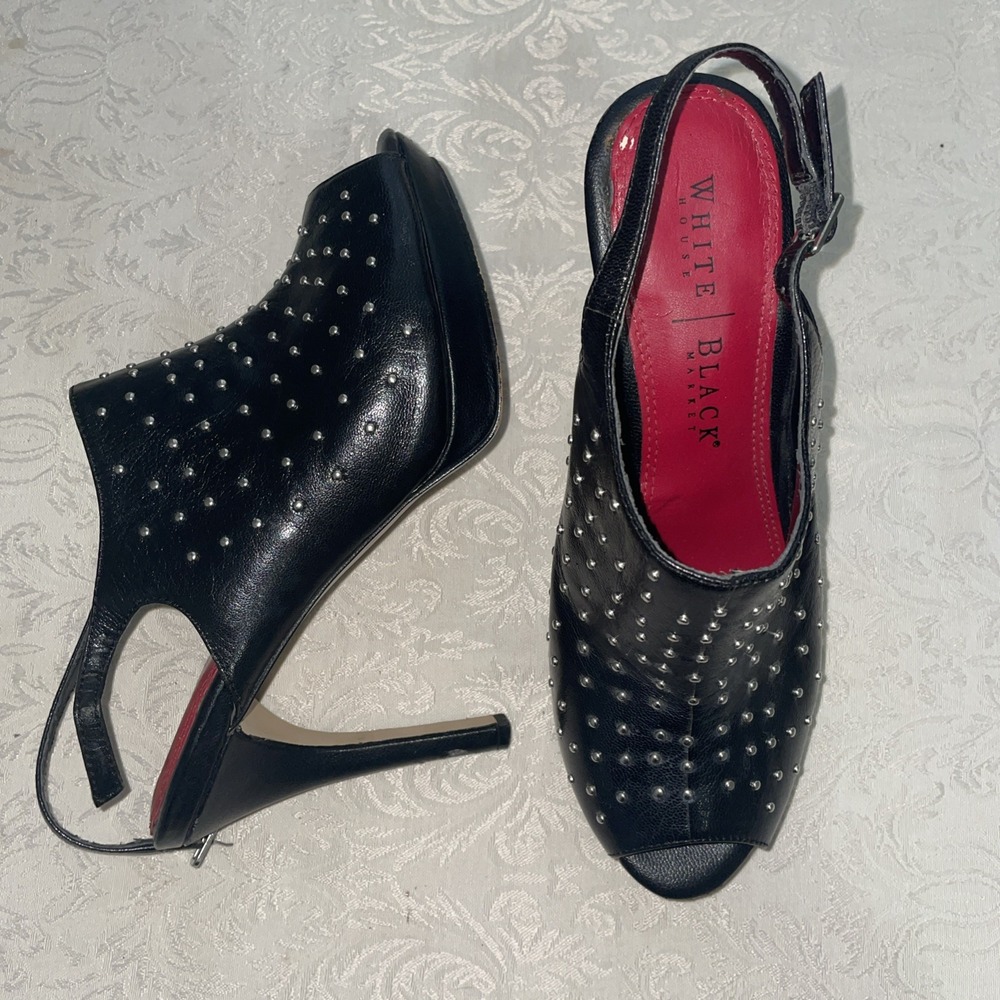 White House Black‎ Market Studded Leather Slingback Heels Sunny 7.5
